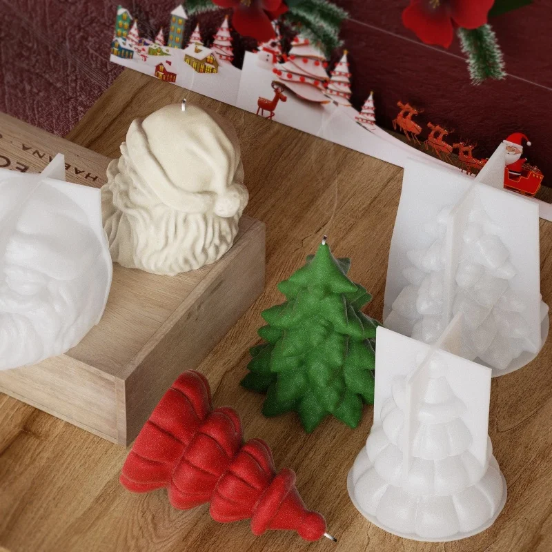 Kerstman Hoofd Kaars Siliconen Mallen Diy Gips Aromatherapie Kerstboom Sappige Dennen Kandelaar Hars Schimmel Handwerk