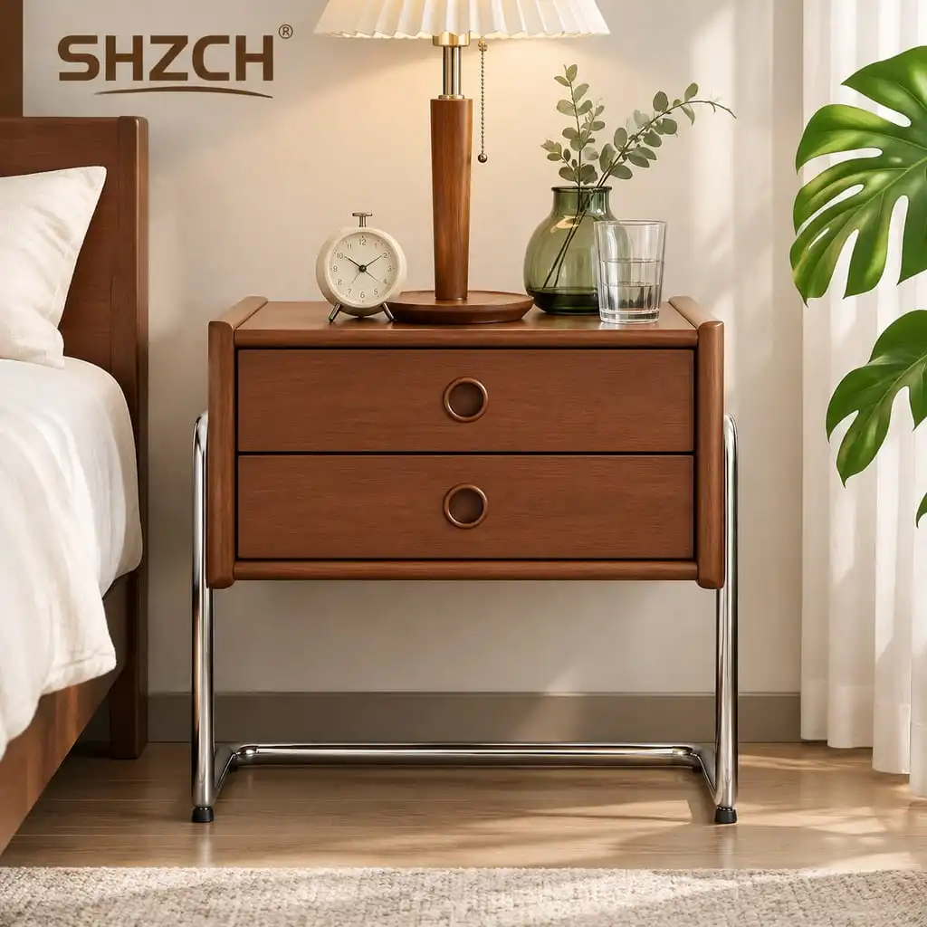Vintage Solid Wood Bedside Cabinet Bedroom Minimalist Coffee Table 2 Layers Drawers Storage Rack Versatile Scene Nightstand