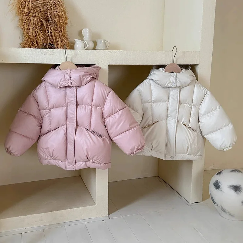 Kids Cotton Jacket Autumn Winter Solid Color Thick Warm Hooded Coat 4-10 Years Girls Windproof Zipper Outerwear