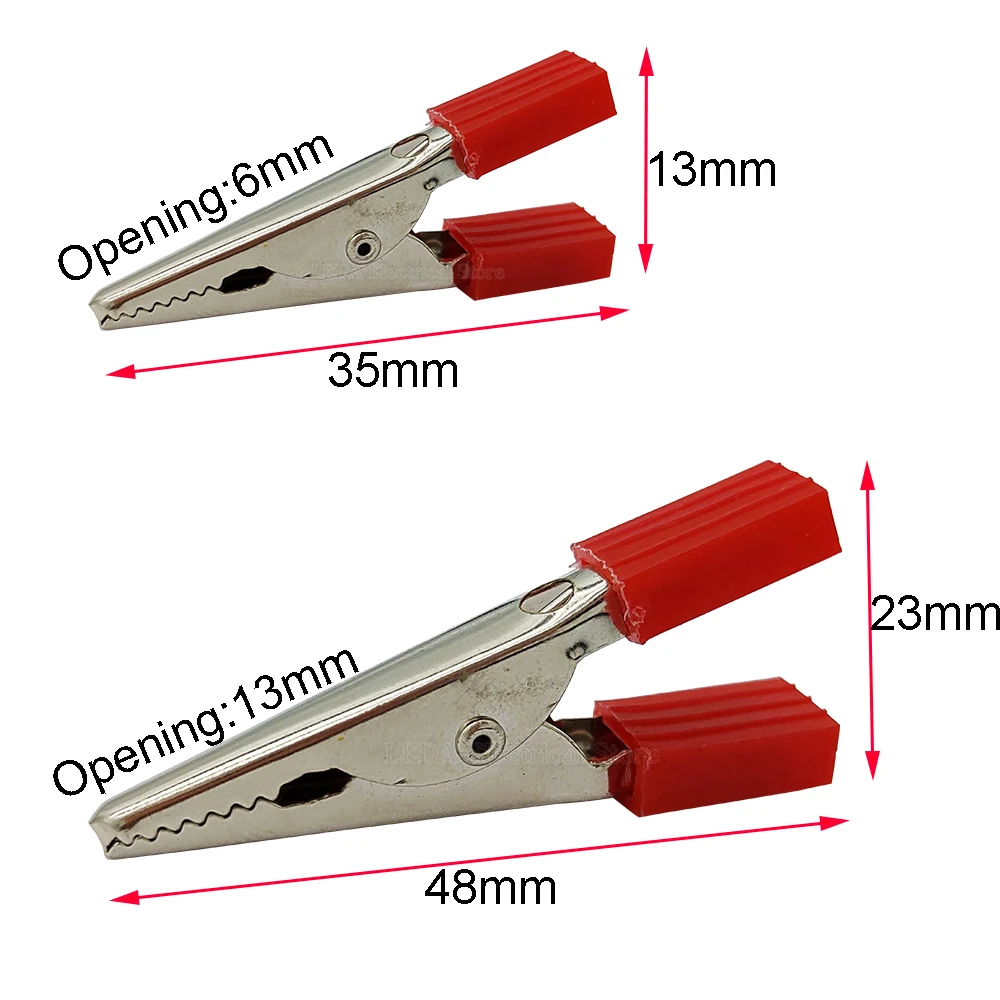 10Pcs 35mm 48mm  Red Black Metal Crocodile Clips Iron Nickel Plating Alligator Clips Electrical Clamp for Testing Probe Meter