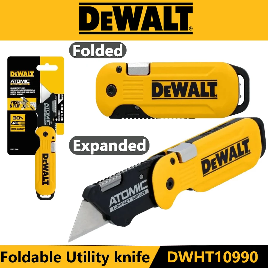 DEWALT DWHT10990 Coltello multiuso pieghevole Atomic Compact Series Coltello pieghevole push & flip Taglierina per carta da parati con funzionamento con una sola mano
