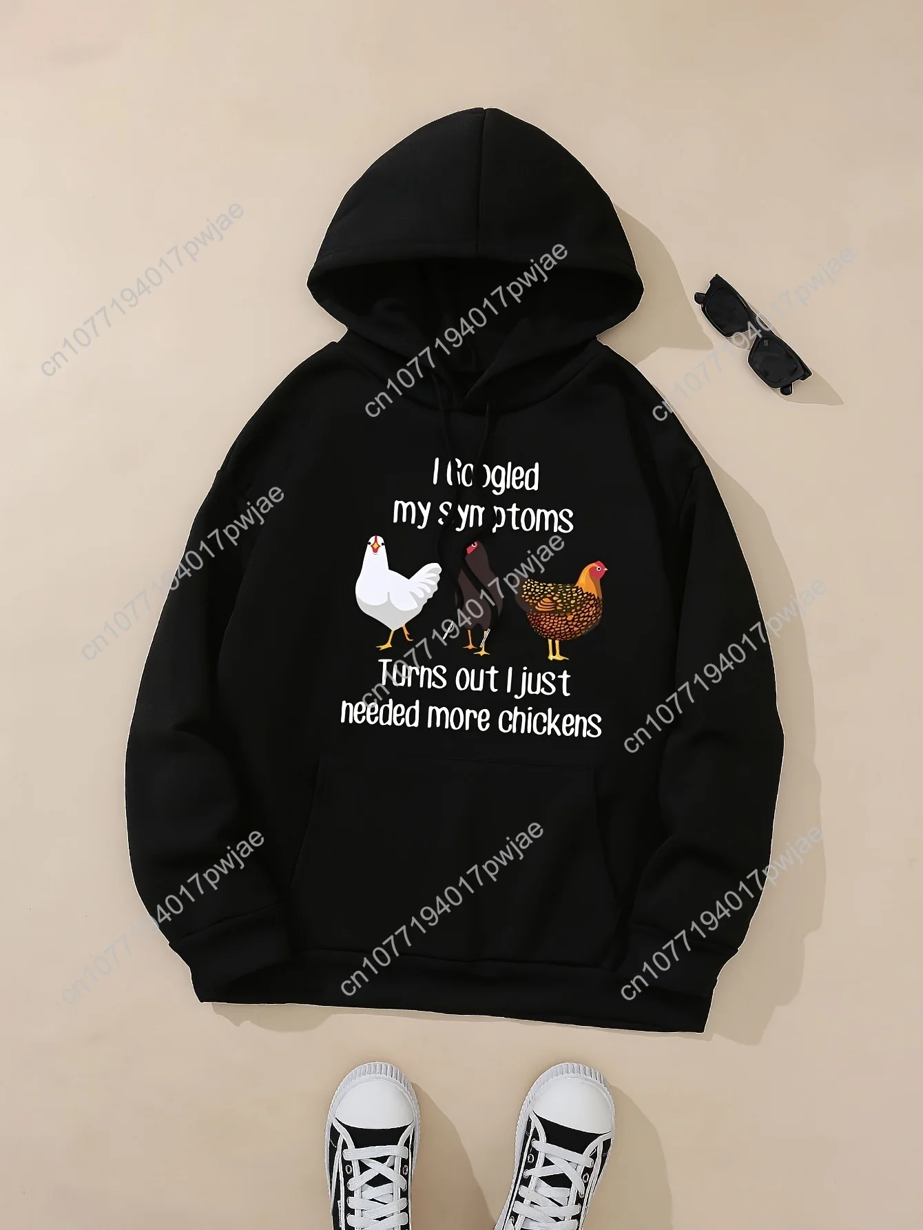 Sudadera con capucha con estampado de pollo de dibujos animados, sudadera con capucha informal con cordón, ropa de mujer, para invierno y otoño
