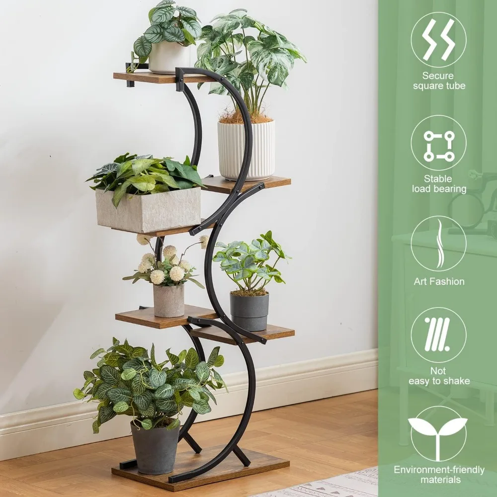 Plant Stand Indoor 6-Tier wrought iron Plant Stand Green Indoor Plant Stand Tiered Use Office Home Decor