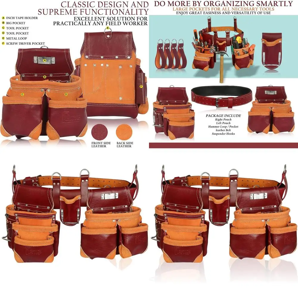 

Кожаный пояс для инструментов цвета бордо для мужчин — полный комплект с сумкой, инструментами для гипсокартона, сумкой для плотника и необходимыми принадлежностями электрика