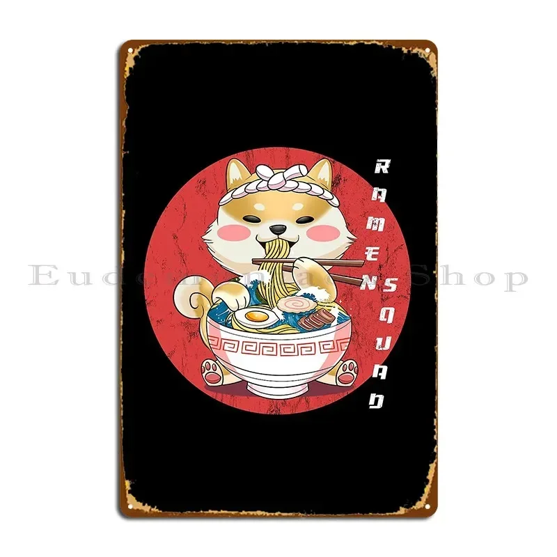 Japanese Food Ramen Sushi Great Wave Ramen Squad Shiba Inu Kawaii Dog Lovers Anime Tsunami Metal Sign Funny Wall Decor Club