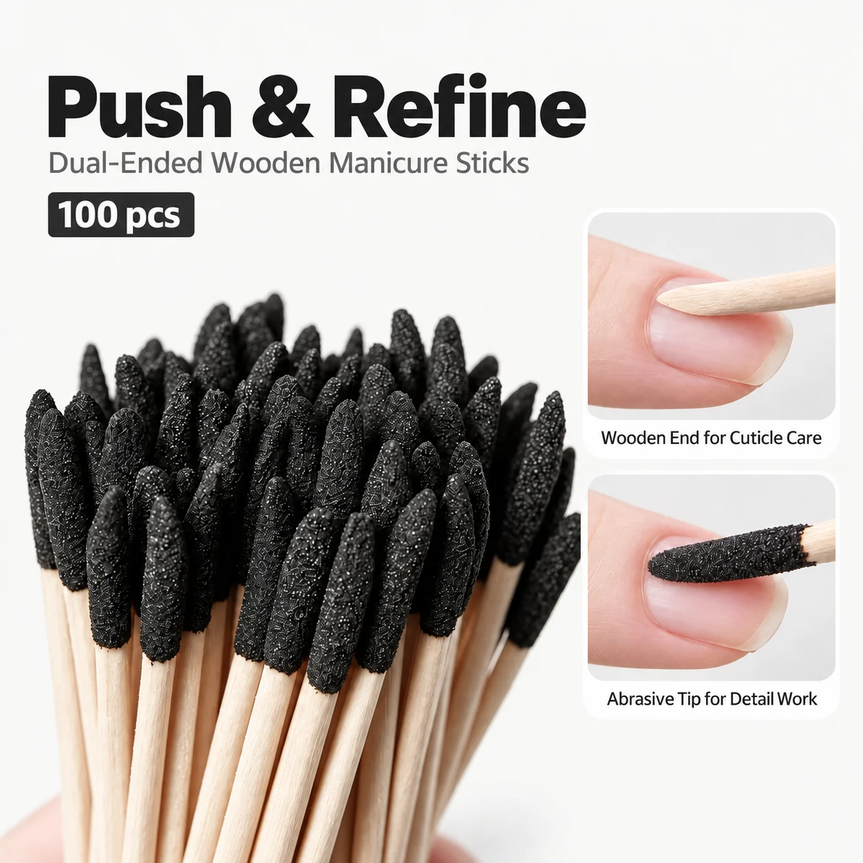 100Pcs 150-Grit Manicure Sticks for Nail Detailing Surface Cleaning Cuticle Removal Flower Pressing and Dirt Removal
