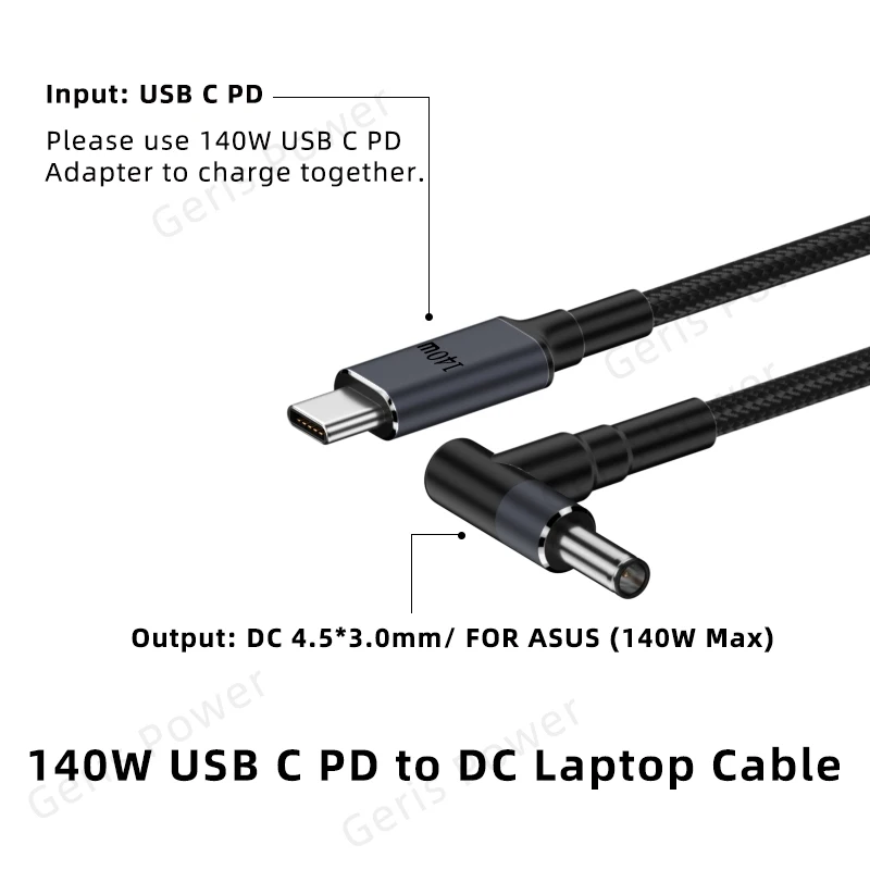 نوع C PD كابل ل Asus ، 140 واط ، 4.0x3.0 مللي متر ، تيار مستمر محول الطاقة ، محول ، USB C سلك ، PU450C ، 550 فولت ، PRO451 ، PU500C ، 452S ، PE552L ، PRO551, 553U