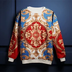 3D Printed Luxurious Sweatshirt For Men Colorful Florals Pattern Pullover Casual Loose O-Neck Hoodies Unisex Long Sleeve Tops