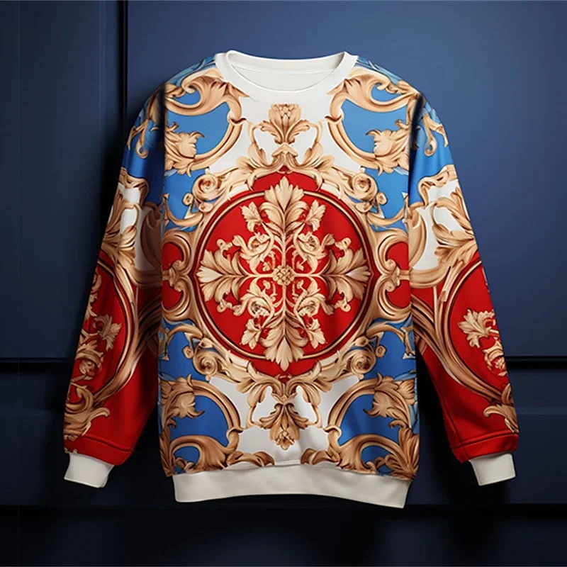 Luksusowa bluza z nadrukiem 3D dla mężczyzn Kolorowy kwiatowy wzór Pullover Casual Loose O-Neck Hoodies Unisex Long Sleeve Tops