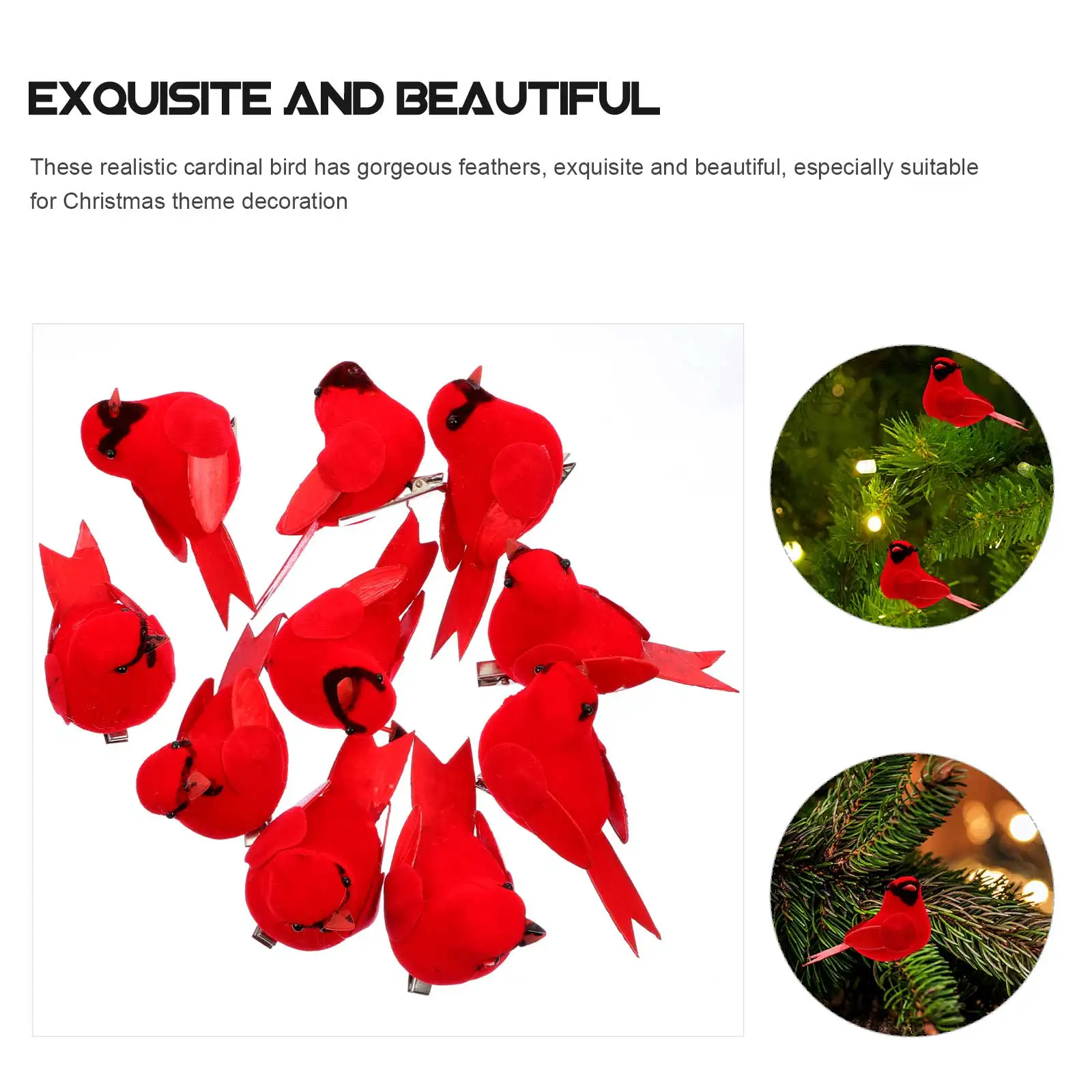 

10 Pcs Tree Christmas Cardinal Red Birds naments Realistic Cardinal Birds Decor for Xmas Wreath Holiday Gifts