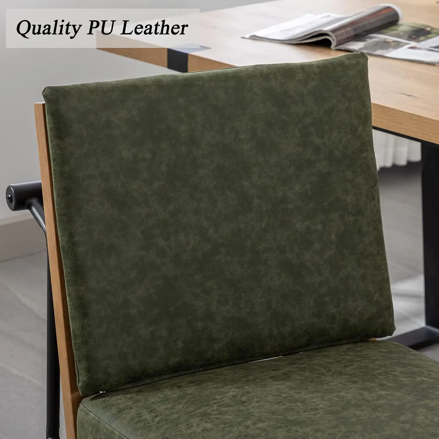 Duomay Mid-Century Modern Dining Chairs Set Of 4, Pu Leather Side Chair With Rear Handle, Armless Chair With Metal Legs For