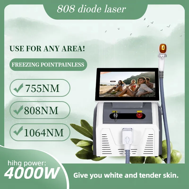 

Professional 808 nm Diode Laser Hair Removal Device Permanent Painless High Power 3 Wavelength Grayish-White Screen