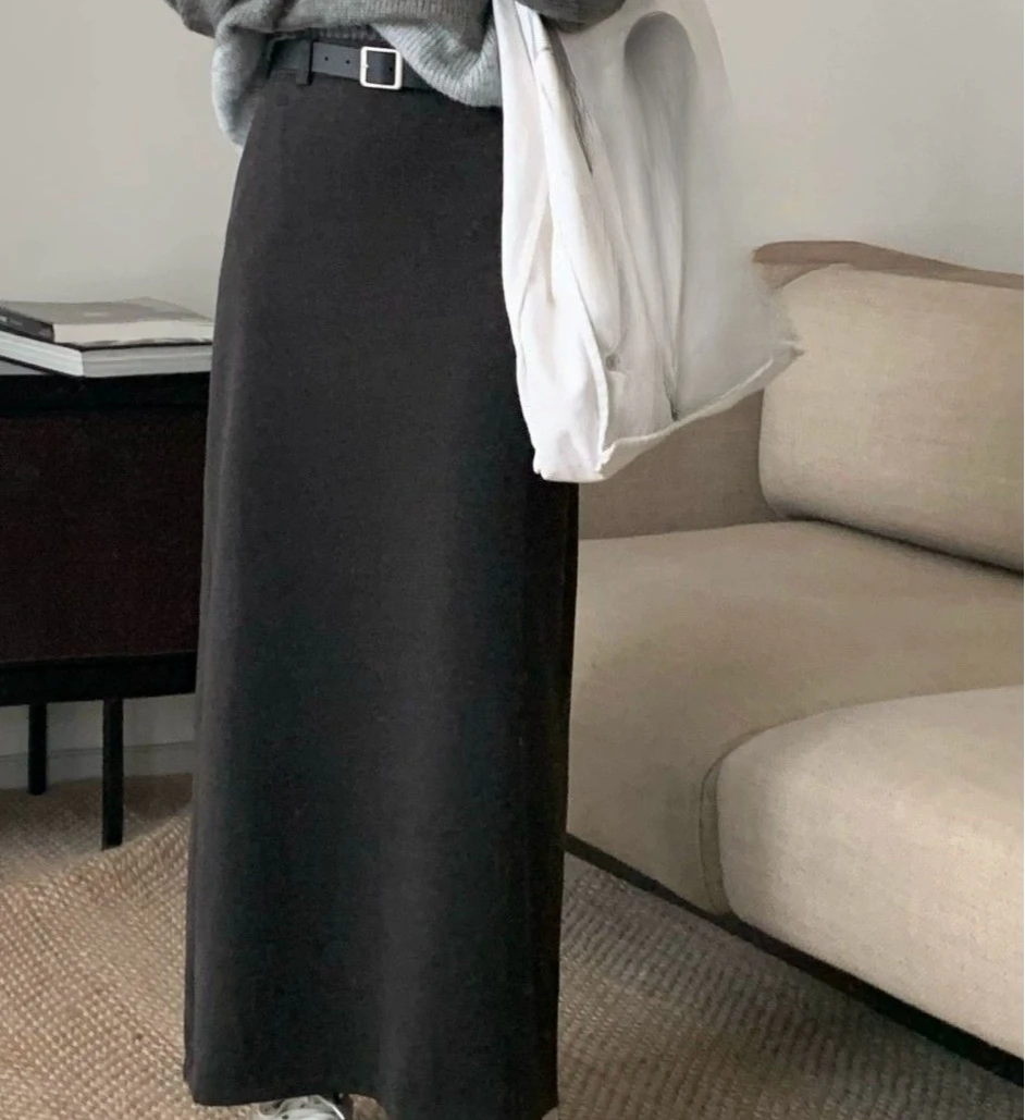 Woolen Bag Hip Rock Damen Herbst und Winter New Casual Vielseitiger Halbrock Hohe Taille Mittellanger A-Linien-Rock