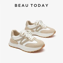 BEAUTODAY Chunky Sneakers Women Synthetic Leather Mixed Colors Lace-Up Platform Trainers Ladies Casual Shoes Handmade 29111