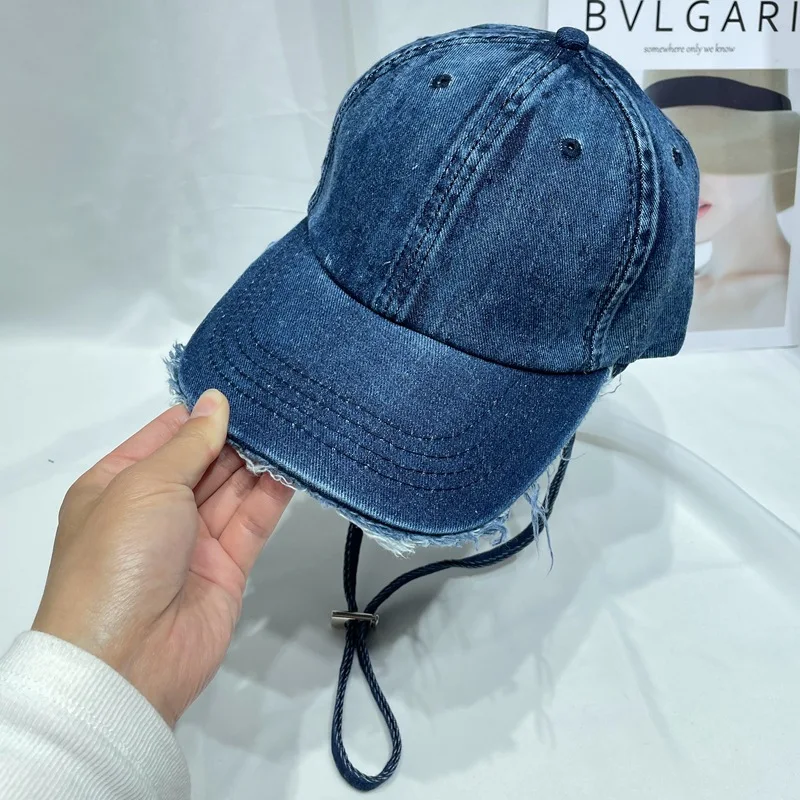 Washed Solid Color Make Old Style Denim Fabric Baseball Hats For Women Man Hat Lady Casual Men Sun Caps Windproof Rope 56-58CM