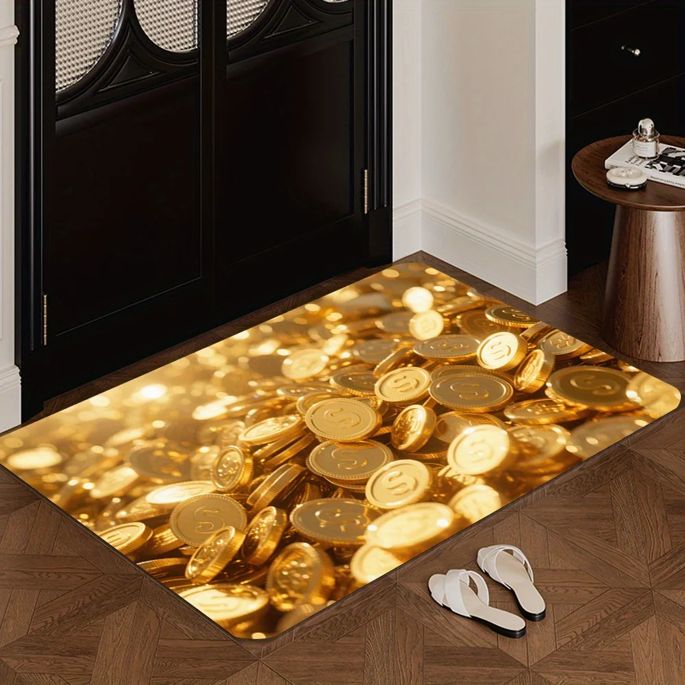 Creative Gold Coin Design Flannel-printed floor mats has a non-slip function is suitable for entrances bathroom welcome carpets