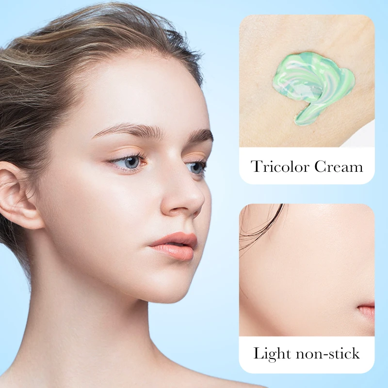 Primer de maquiagem facial tricolor creme contorno cor isolamento à prova dwaterproof água maquiagem fundação natural base de maquiagem creme 40g