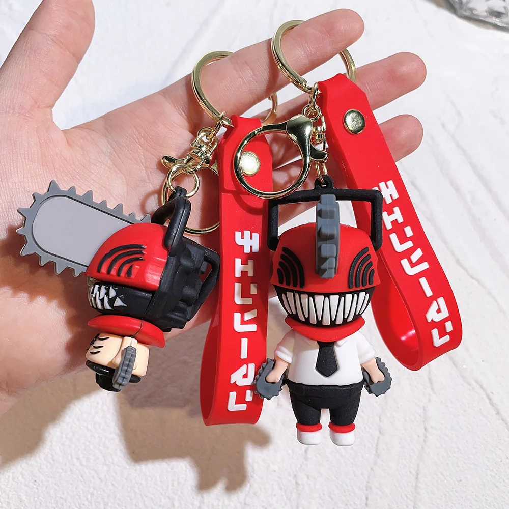 Chainsaw Man Keychains Soft Rubber Cute Cartoon Power Toy Anime Car Keyring Key Chain Bag Doll Pendant Key Holder Gift