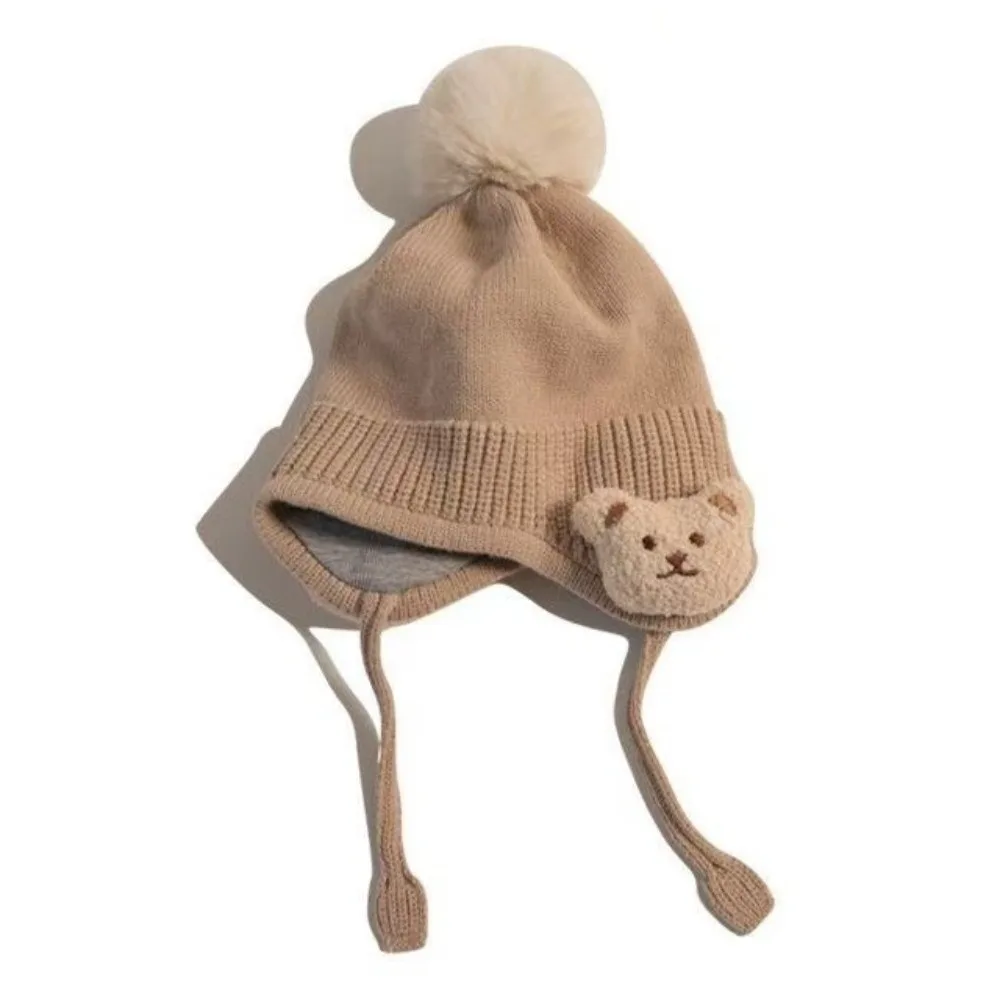 

Soft Baby Winter Knit Hat Thicken Warm Cute Cartoon Bear Bear Earflap Beanie Crochet Knit Ear Protection Hats Baby Boys