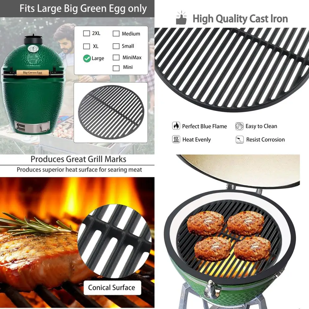

Cast Iron Grill Grates for Large Kamado Grills, Replacement for Big Green Egg and Kamado Joe Models