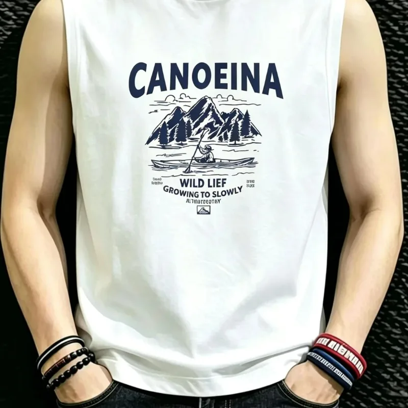 The New Men's Sleeveless Vest Is A Summer Trend Slimming and Printed Round-neck Waistcoat Fashionable