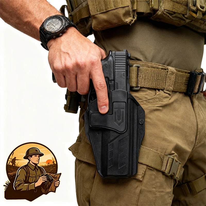 

Outdoor Waist-Mounted Quick-Draw Holster With 60° Adjustable Cant & Posi-Click Retention For Glock 17 19 19x 22 23 31 32 44 45