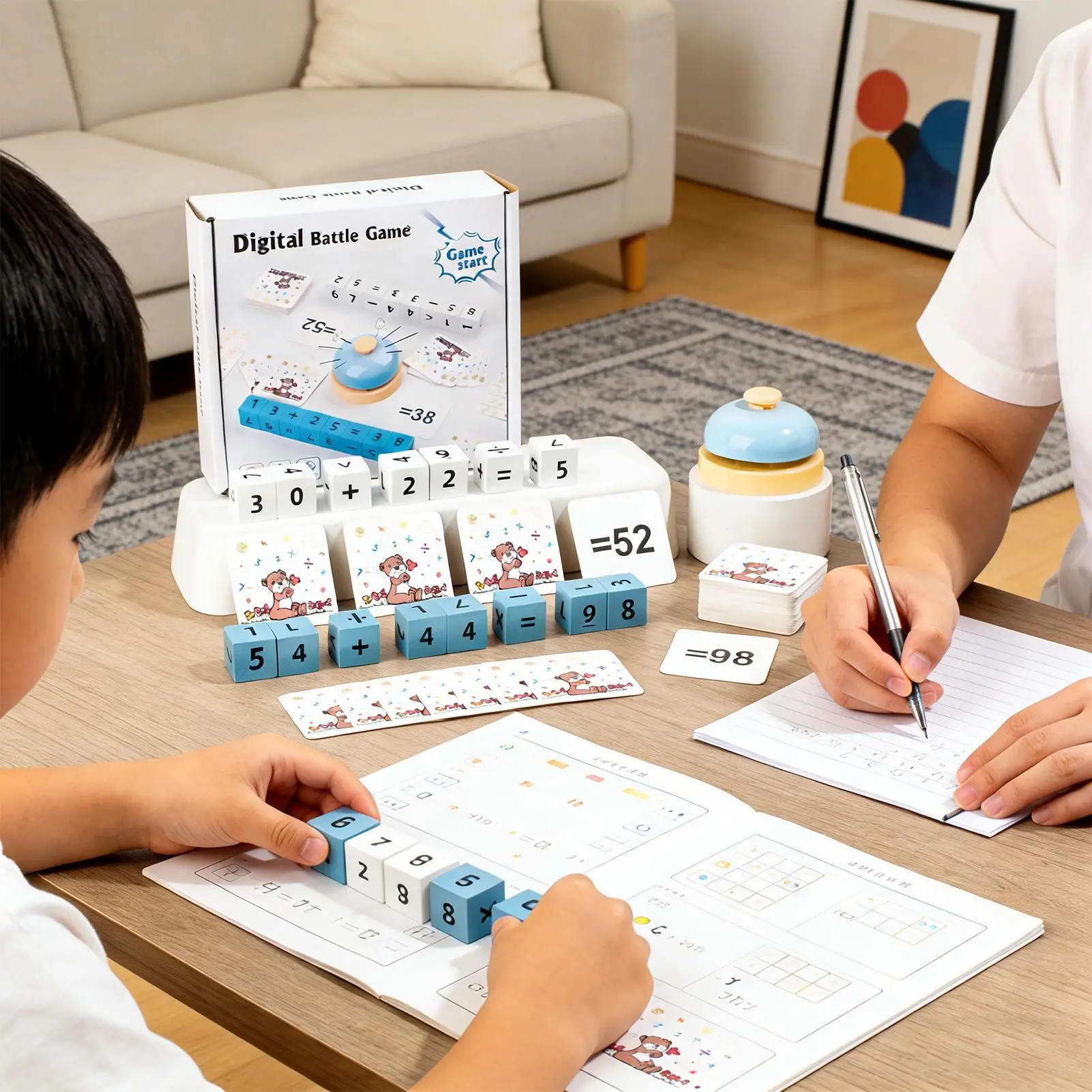 3歳以上の子供向けの木製算数学習ボード - 数字ブロックと数学演算カード付きの教育玩具