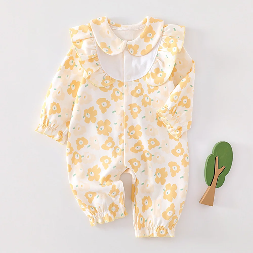 Baby Girl Autumn Clothes 100% Cotton Floral Princess 1st Birthday Baby Rompers Christmas Baby Long Sleeve Jumpsuit