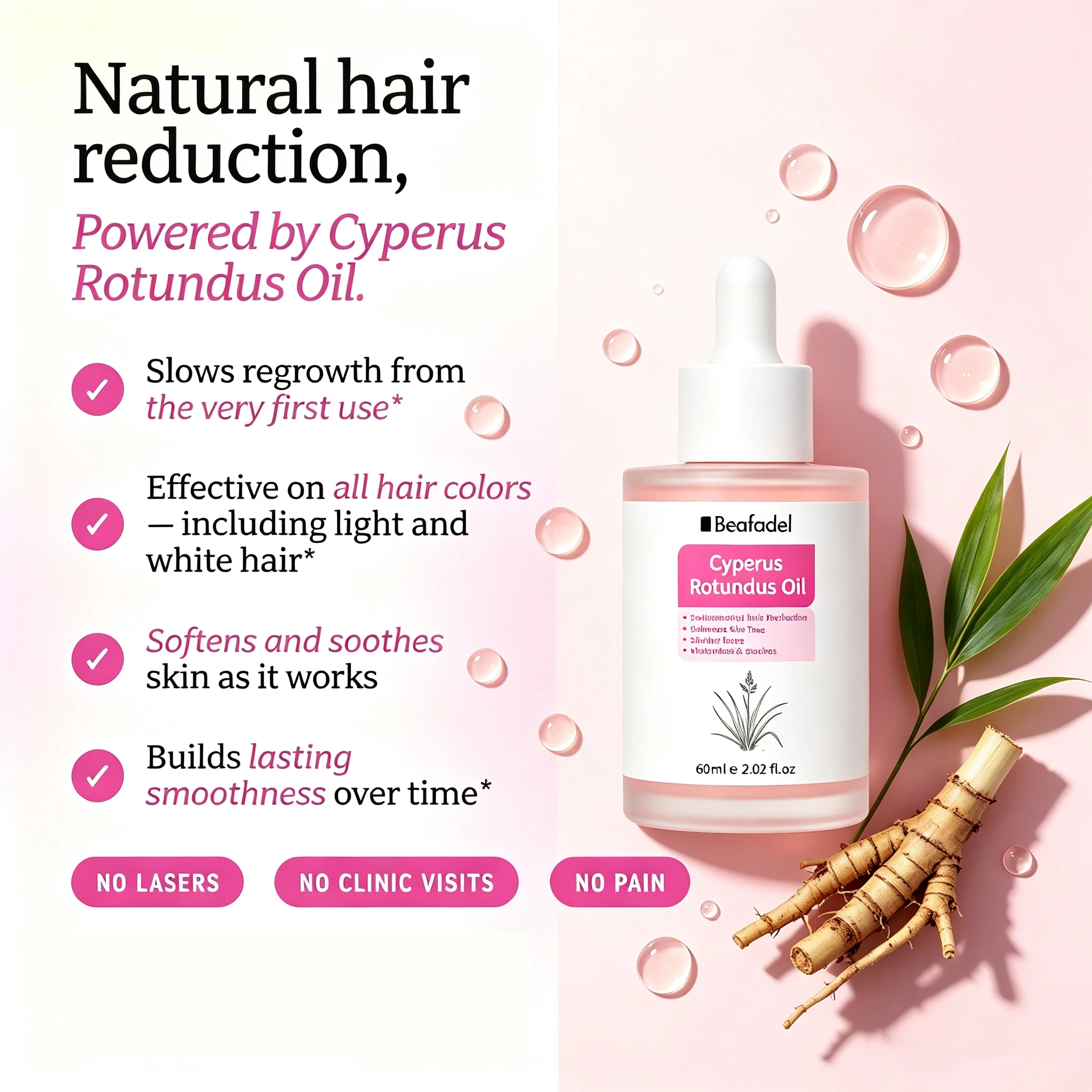 Cyperus Rotundus Oil Natural Hair Removal Inhibitor Silky Smooth Skin Reduce Body Hair Growth Nourishing Care