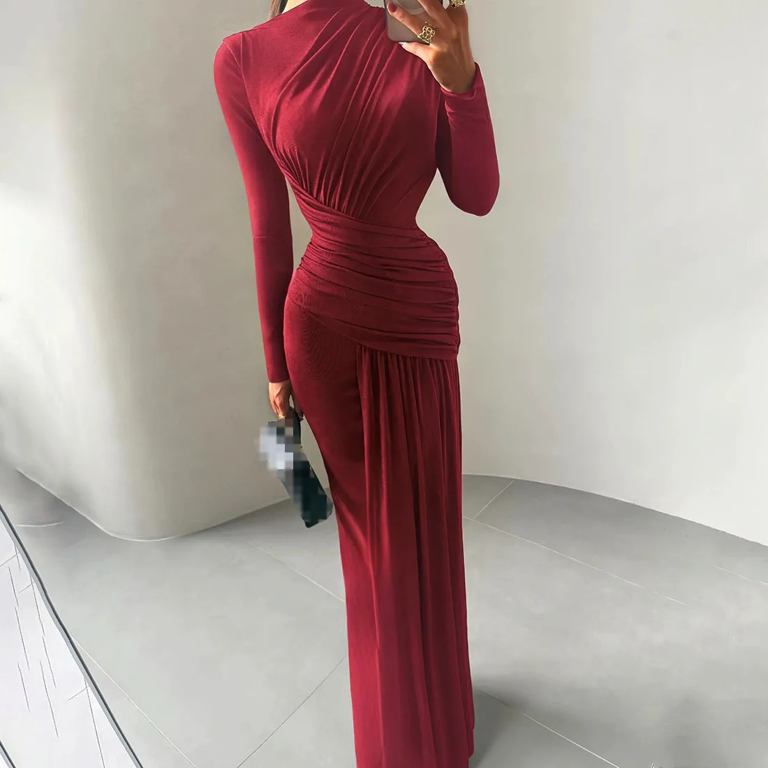 

Woman Elegant Long Dress Autumn Trend O-Neck Long Sleeve Skinny Stretch Vacation Dress Street Casual Style Simple Vestidos
