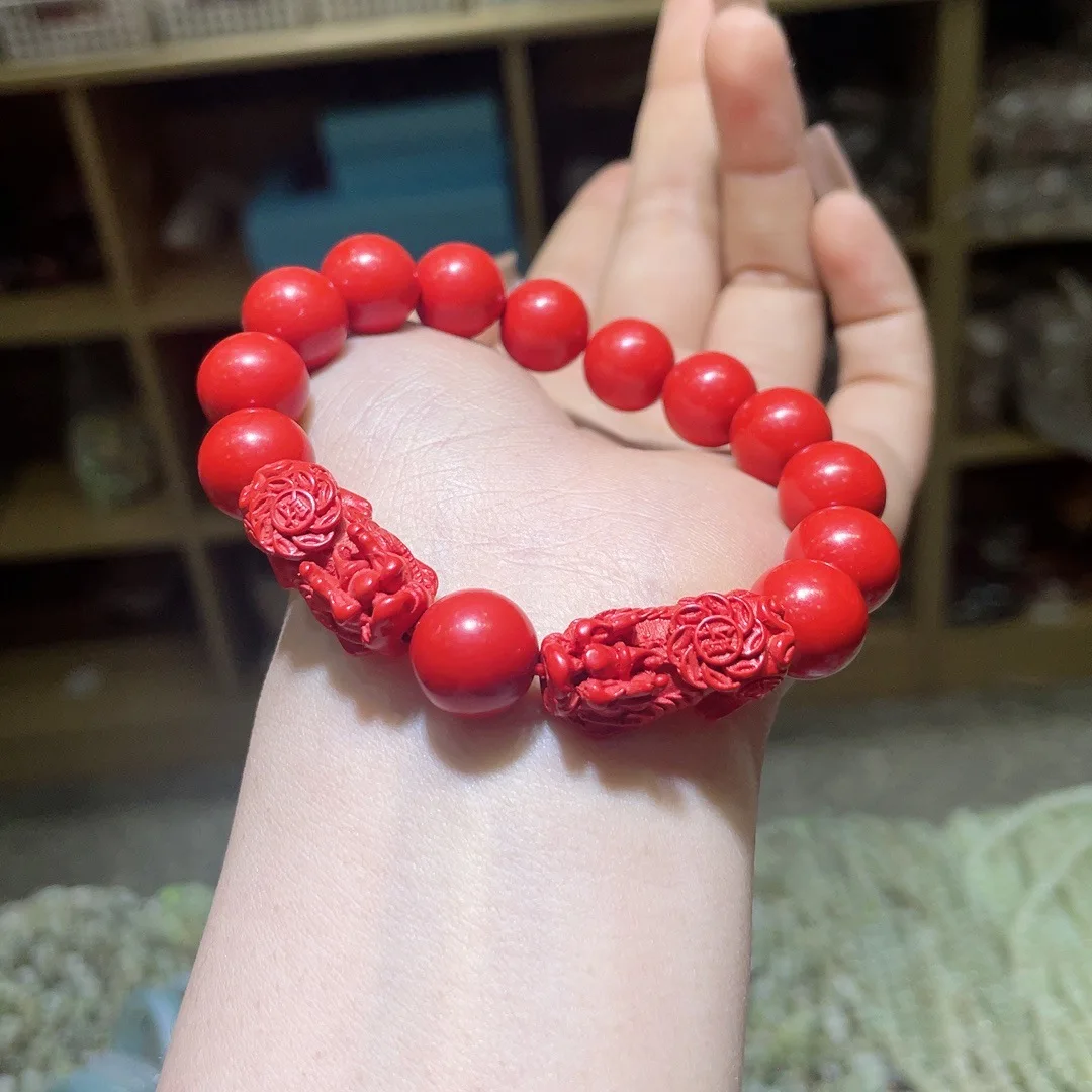 

Chensha Cinnabar Red Sand Double Circle Bracelet Simple Red Natal Year Men's and Women's Bracelet Hand Jewelry