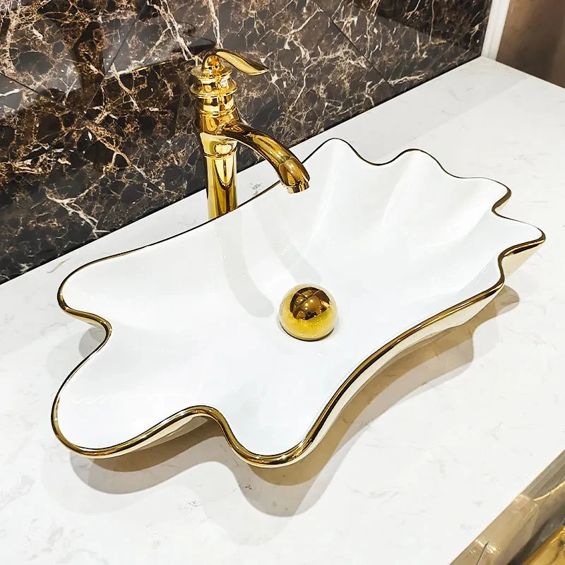 

Customized Nordic creative basin washbasin Hotel personalized washbasin household ceramic lotus leaf basin minimalist basin pool