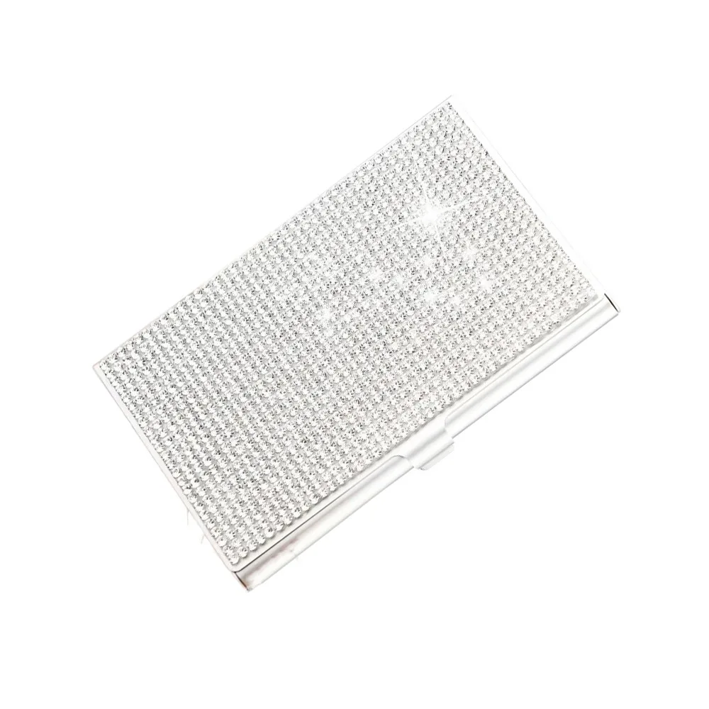 

Aluminum Alloy Diamond Metal Business Card Case 10-20 Sheets Capacity Small Rhinestone Business Card Box Snap