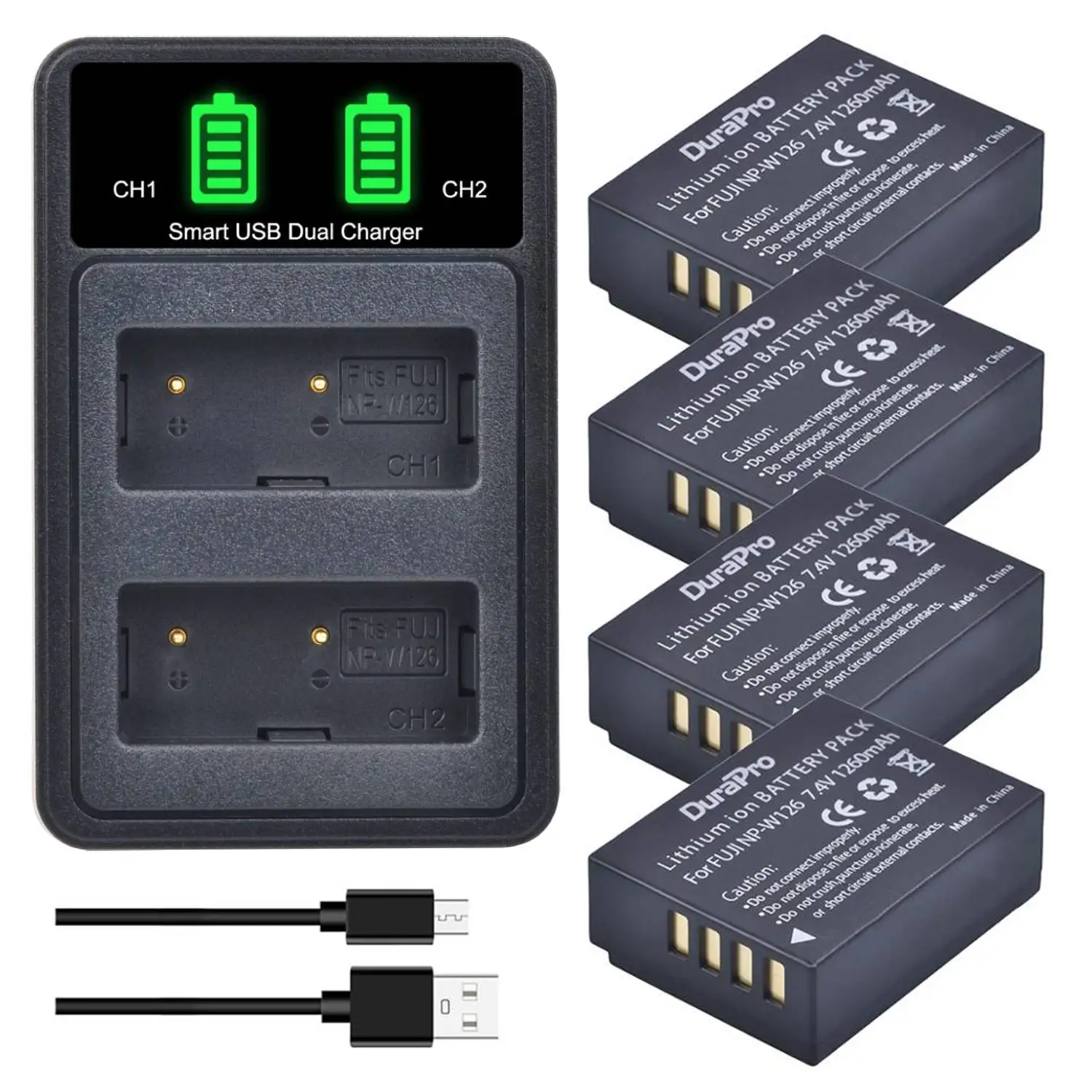 DuraPro 1260mAh NP-W126 Battery NP-W126S Bateria +LED Charger for FUJIFILM X100V X-T200 X-T100 X-T3 X-A2 X-A7 X-E2 X-E3 X-H1