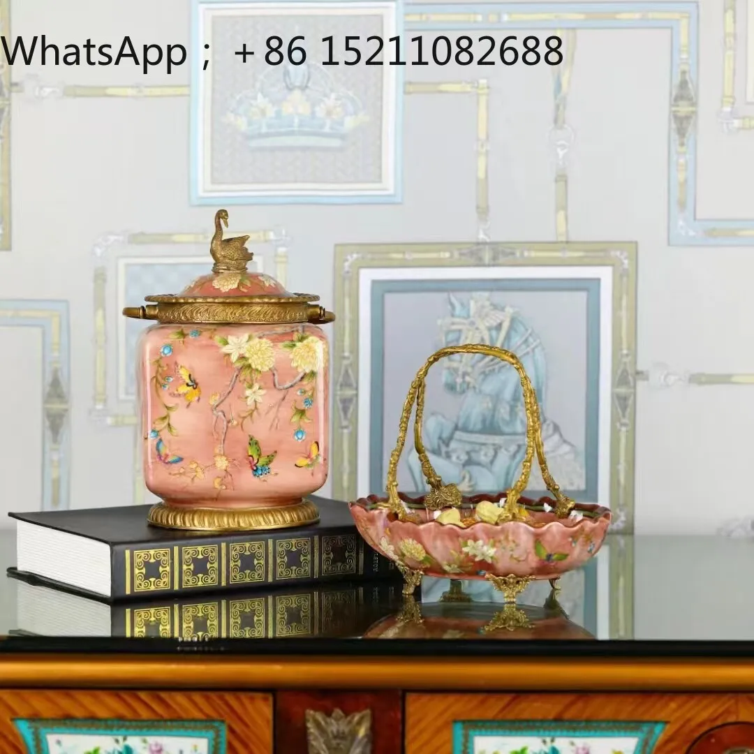 SCY living room coffee table decoration small basket ceramic inlaid copper butterfly small fruit basket fruit plate