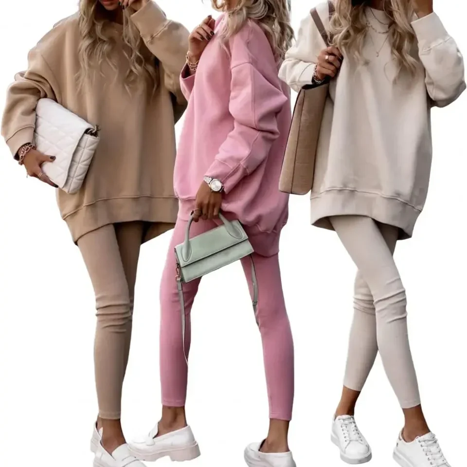 

2Pcs/Set Women Outfit Sweatshirt Pants Set Loose Keep Warm Pullover Thick School Autumn Winter Blouse Pants Women Set