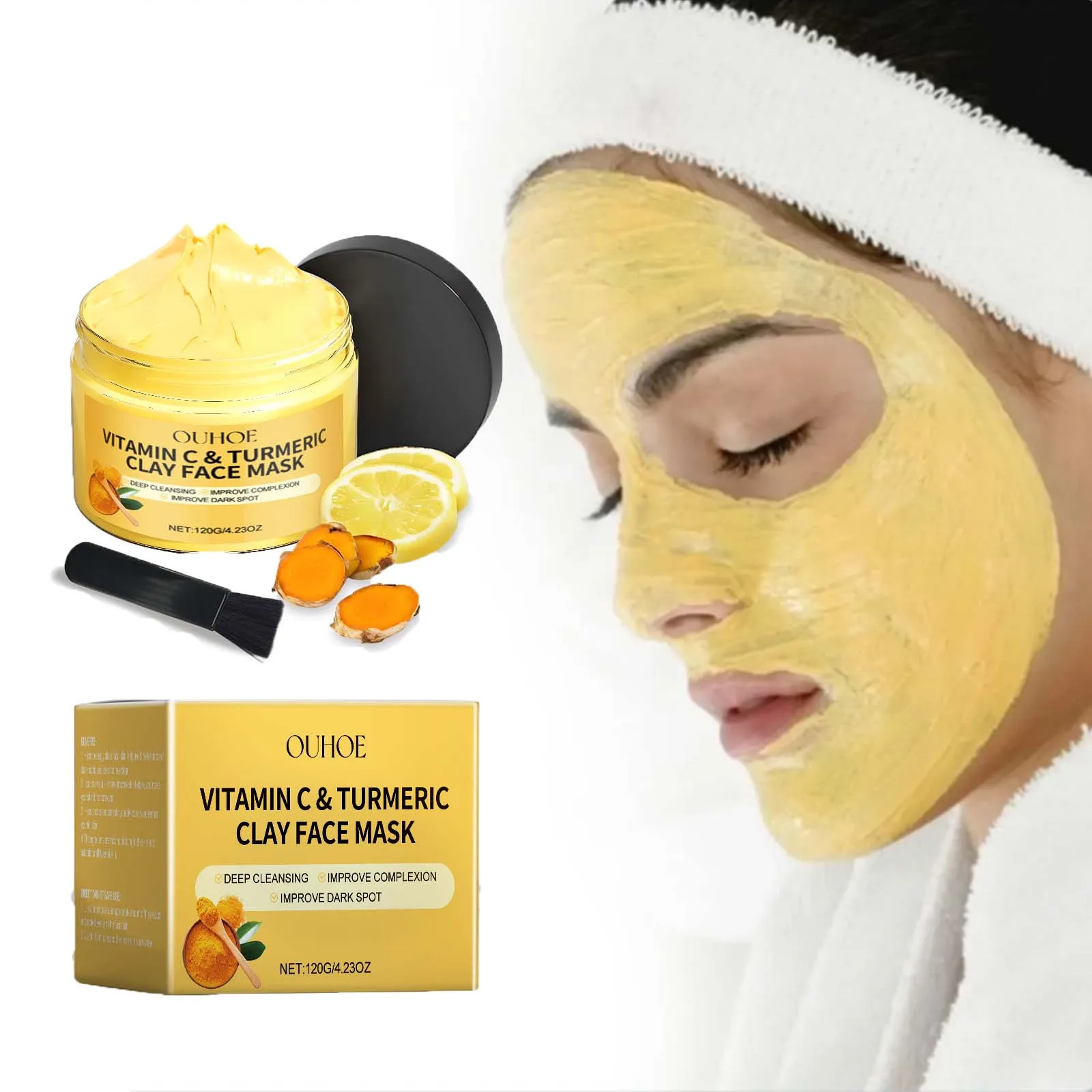 Vitamin C Kurkuma Schlamm-Maske Exfolierende Gesichtsmaske zur Porenverfeinerung Tiefenreinigung Nährende Feuchtigkeitsspendende Strahlende Hautpflege Tonmaske