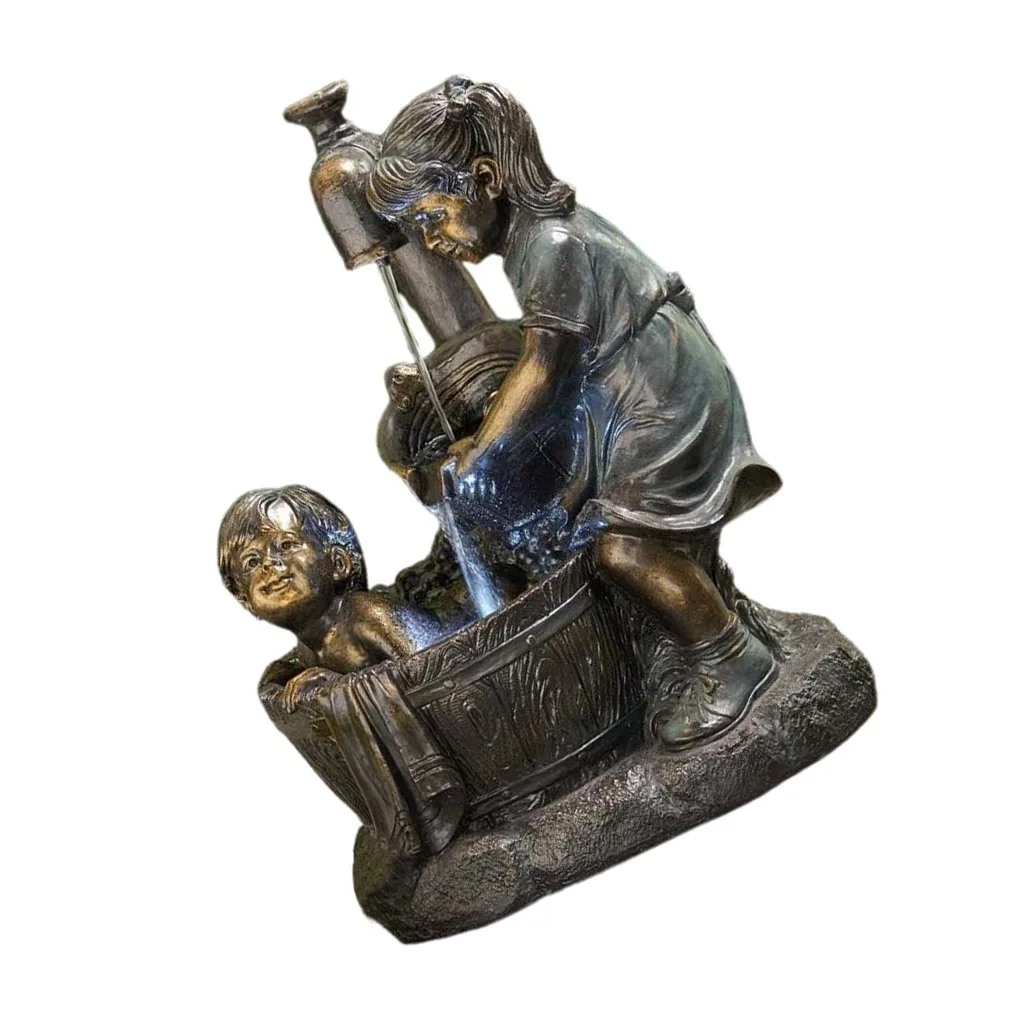 Boy And Girl Garden Statue Waterfall Figurine Flowerbed Ornaments Home