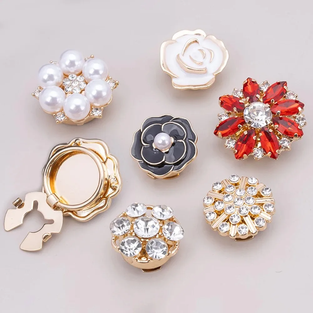 2PcsCrystal Pearl Button Covers Detachable Clip-On Shirt Coat Decorative Buttons Sewing Button for DIY Blouses Clothing Wome Men