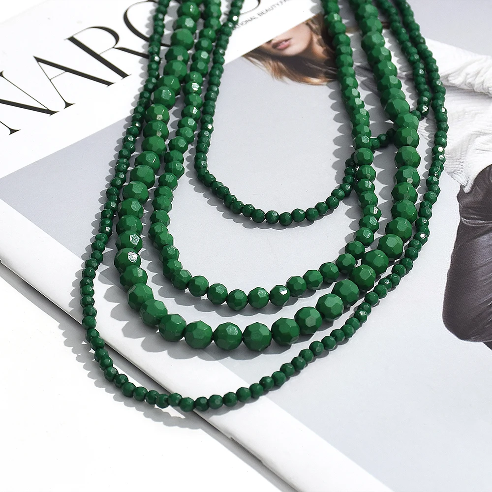 Statement Green Waterfall Beaded Pendant Necklaces for Women Bohemian Multi Layer Beads Necklace Party Jewelry Accessories