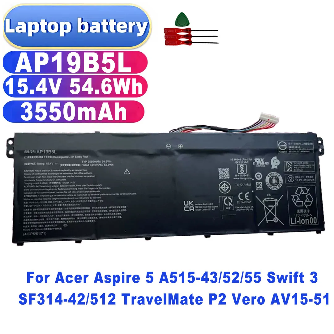 AP19B5L 15.4V 54.6Wh 3550mAh Laptop Battery for Acer Aspire 5 A515-43/52/55 Swift 3 SF314-42/512 TravelMate P2 Vero AV15-51