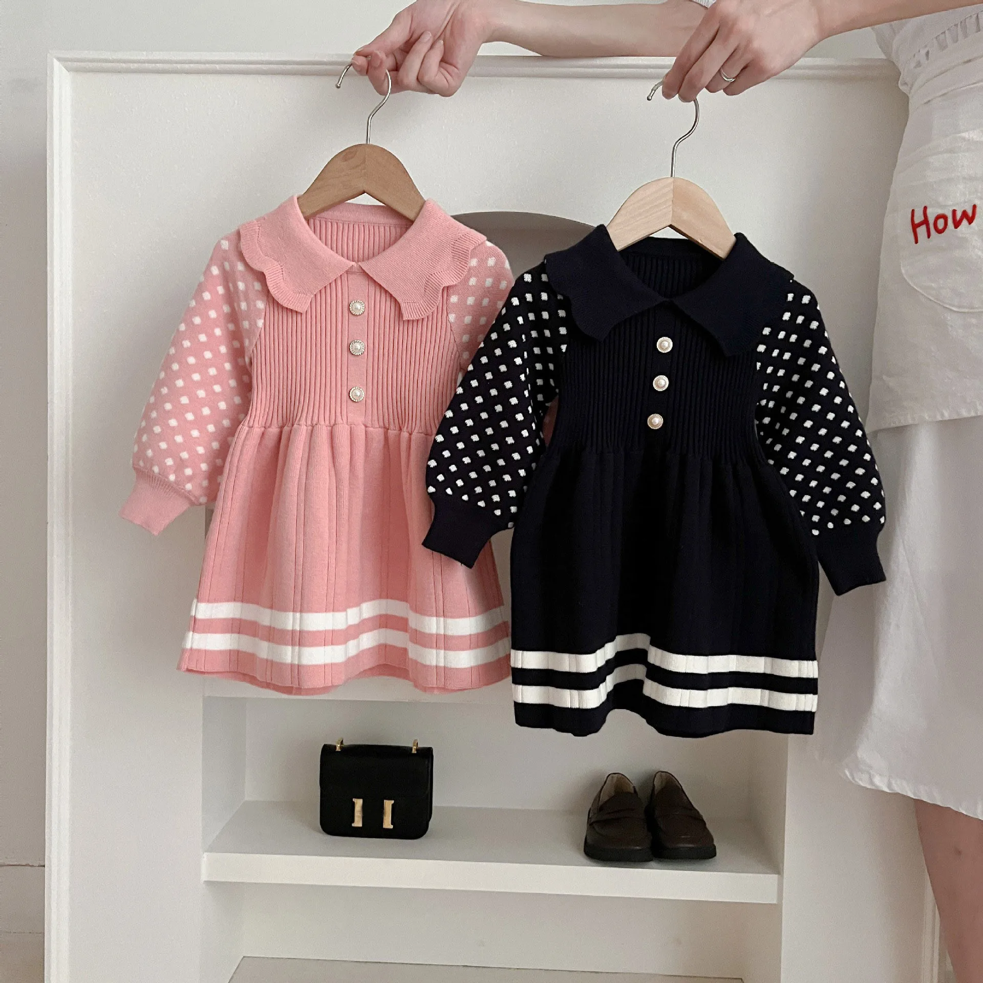 Girls Autumn/Winter Academic Fit Sweater Long Sleeve Princess Dress Knit A-Line Dress Trendy Style
