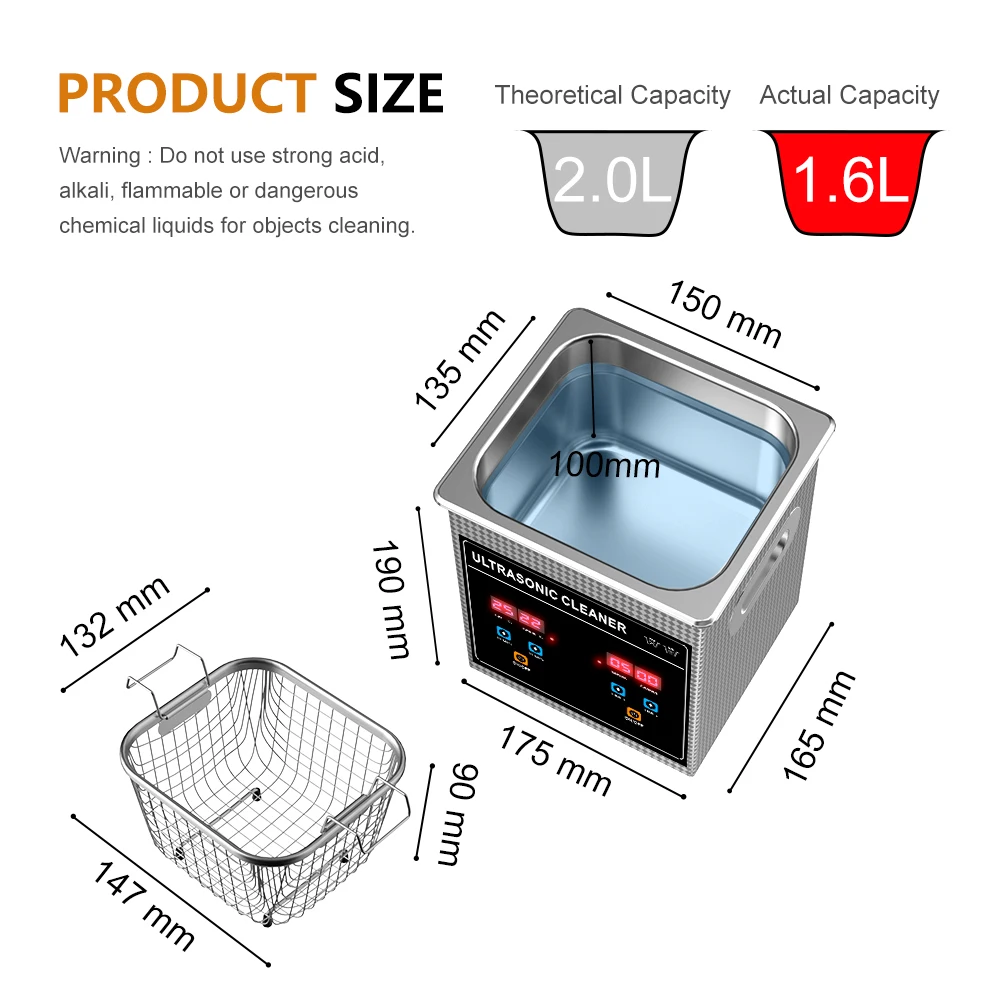 Ultrasonic Cleaner Bath 2L Plus 120W with Basket Heater Timer Digital Display Diswasher Ultrasound Home Appliances 220V EU Plug