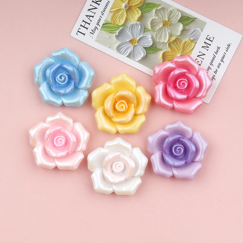 10/100pcs Resin Glitter Miniatures Rose Flatback Flower Buttons Scrapbook Wedding DIY Bow Earrings Art Accessories Crafts
