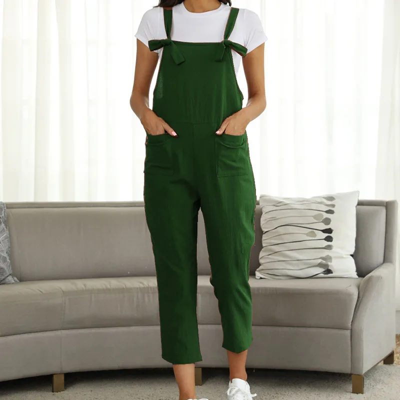 Macacão solto casual feminino, monocromático, macacão simples de bandagem, macacão elegante de férias, moda feminina, 2023