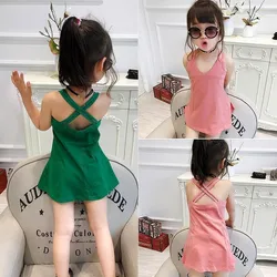 girl vest cotton dresses 2024 New Spring summer new baby children kids casual stitching birthday party dresses