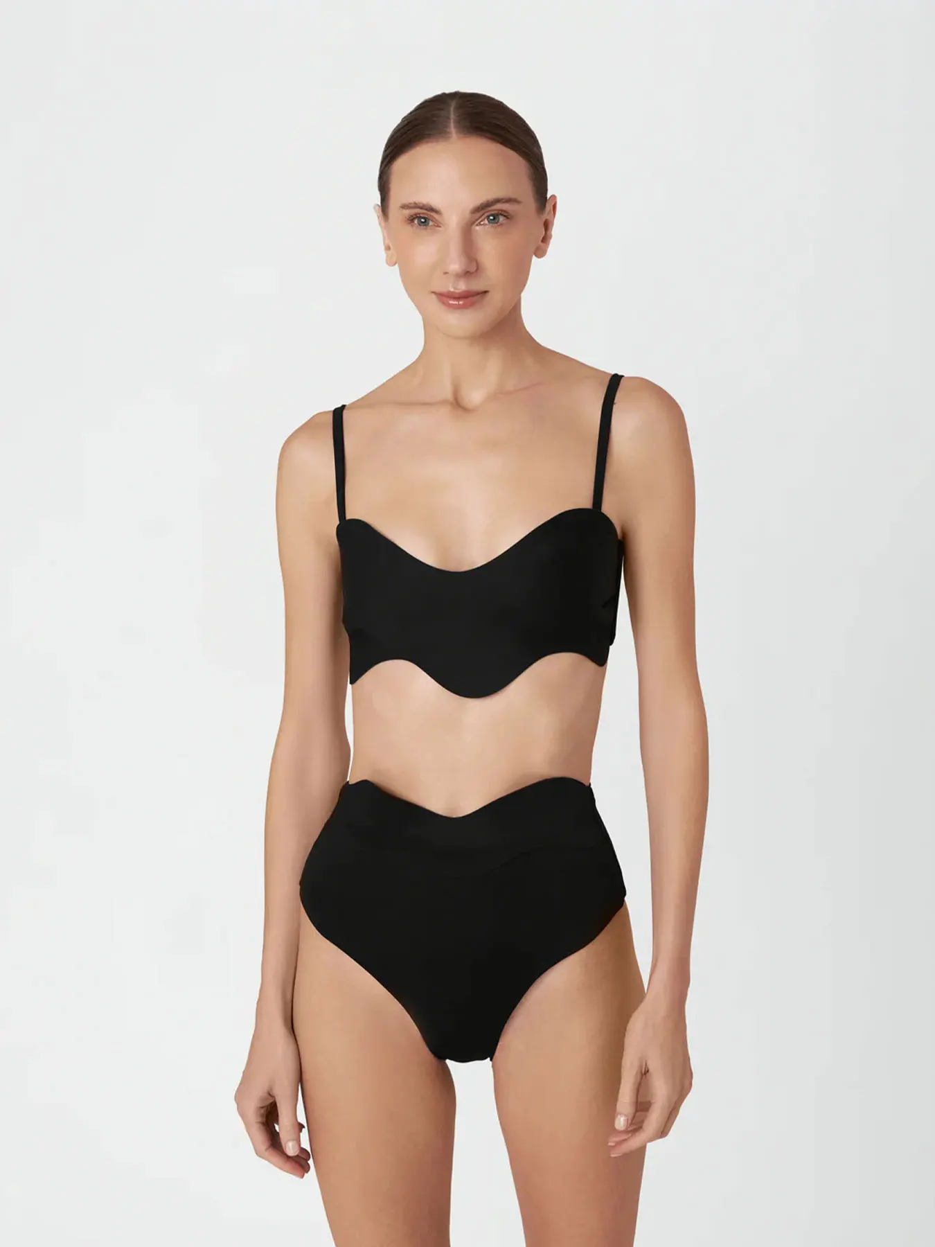 Simple Wavy Edge Adjustable Bikini Women's Separate Swimwear Fashion Lady High Waist Biquini Swimsuit Female Beach Bathing Suit
