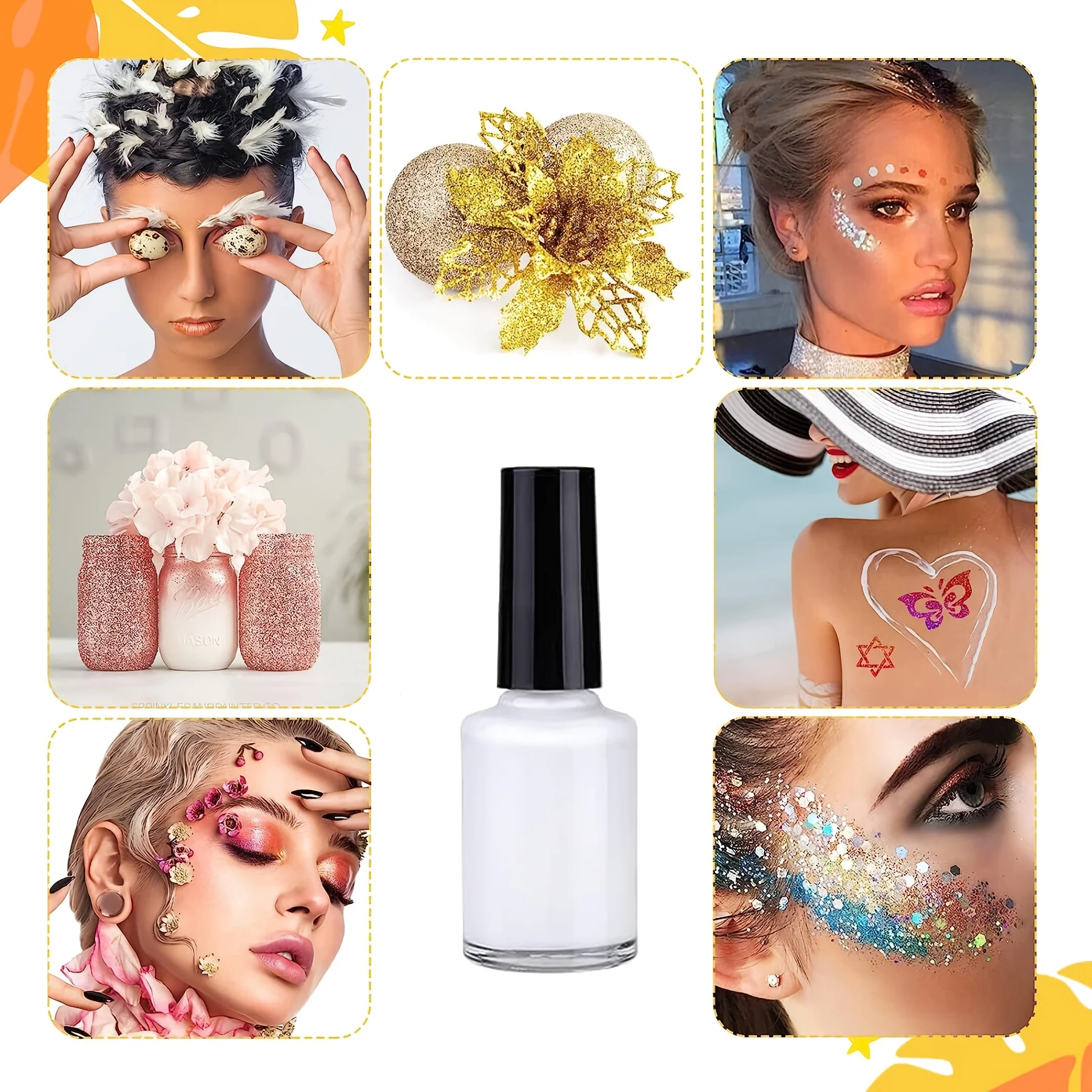 3 عبوات من لاصق غراء طلاء الجسم السائل، برايمر لامع متعدد الوظائف مقاوم للماء ومقاوم للعرق يدوم طويلاً للوشم المتلألئ