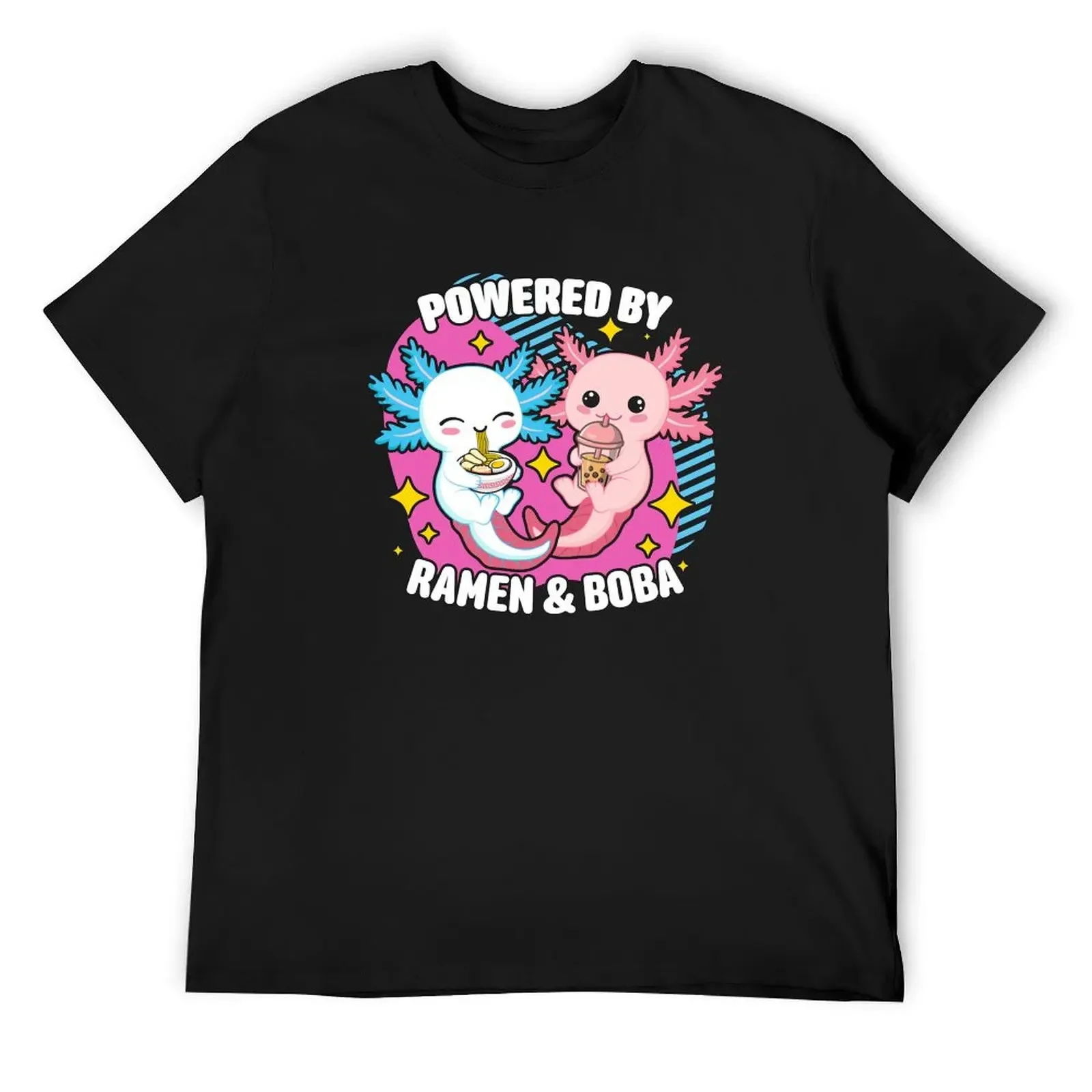 

Powered By Ramen And Boba Kawaii Axolotl Bubble Tea Lover T-Shirt man clothes sports fans plus size tops oversized t shirt men