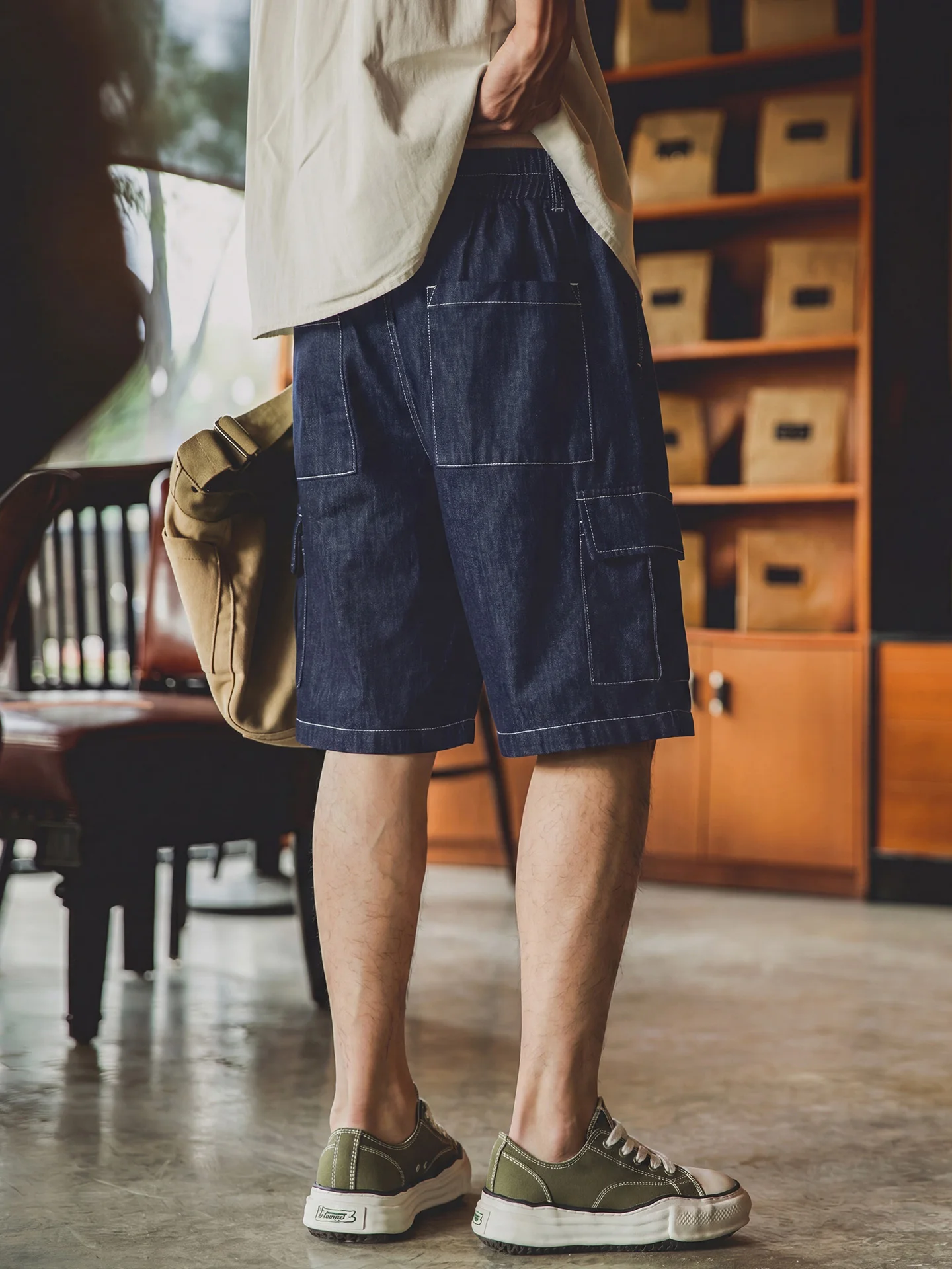 American Retro Original Color Workwear Jeans Shorts Men Summer Thin Cool Feeling Loose Large Size Straight Five-Quarter Pants